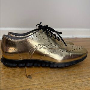 Cole Haan ZEROGRAND Wingtip Metallic Gold Oxford